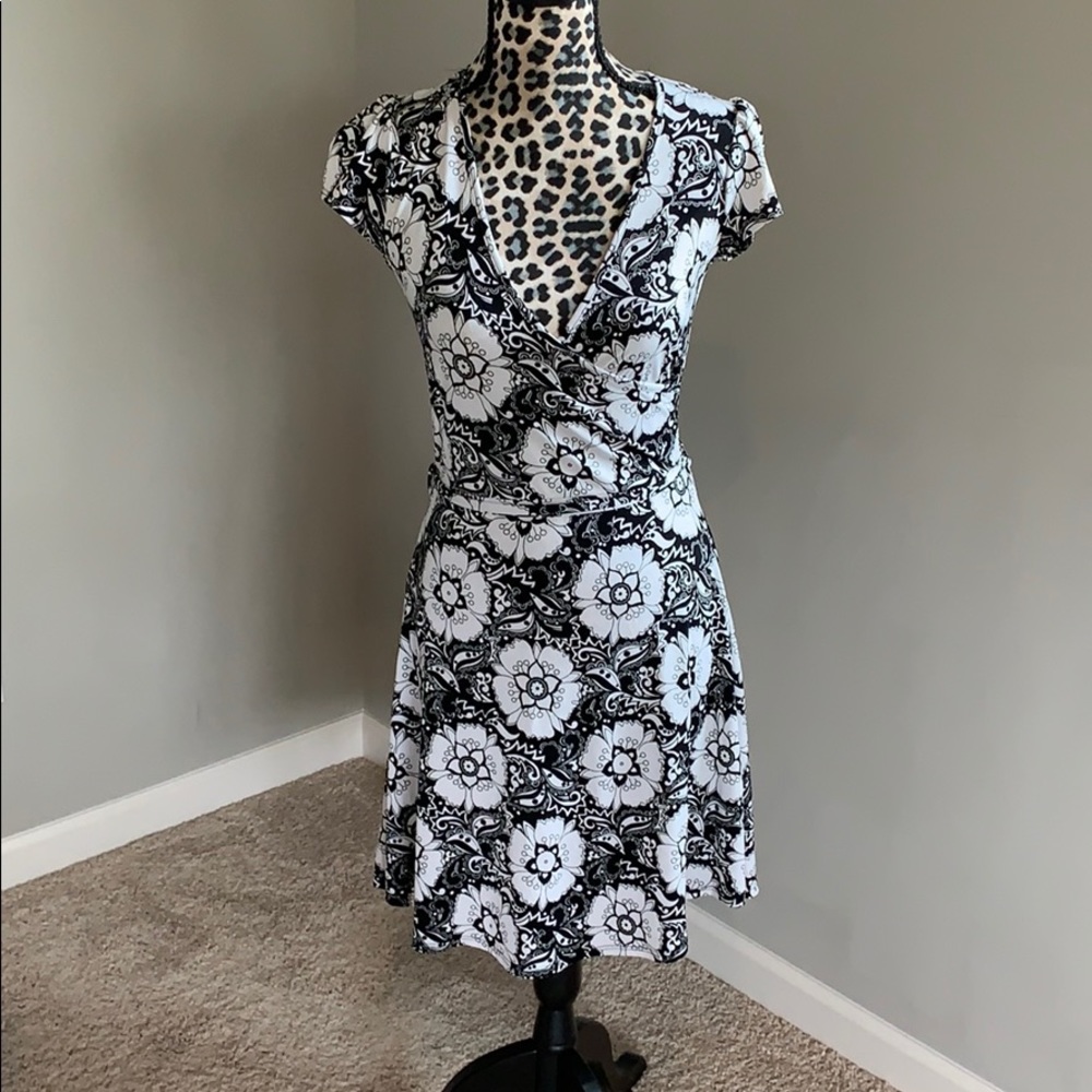 Women’s black and white dress.